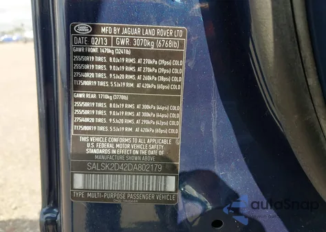 2013 Land Rover Range Rover Sport Lux z USA, uszkodzony, nr VIN SALSK2D42DA802179